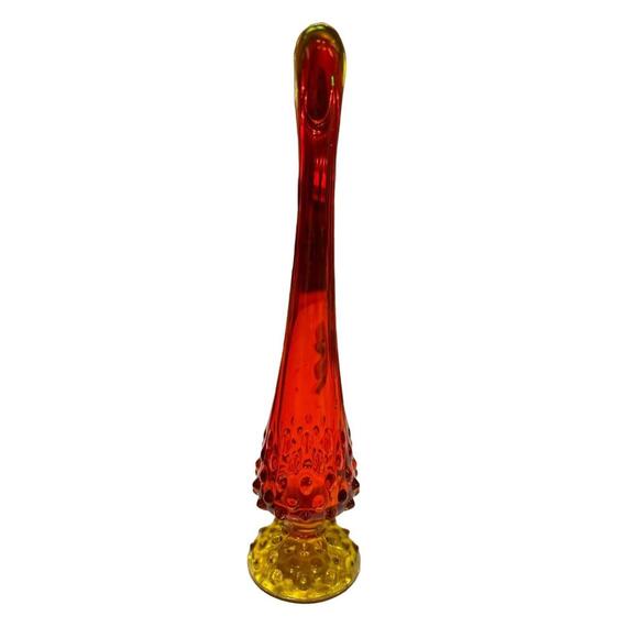 Vintage Amberina Art Glass Hobnail Footed Swung Stretch Bud Vase 11" T x 2.5" W - Picture 3 of 15
